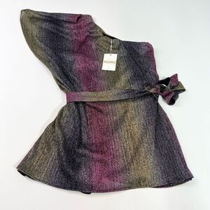 Show Me Your Mumu Mini Dress Women's Small One-Shoulder Rainbow Glitz Stripe NWT